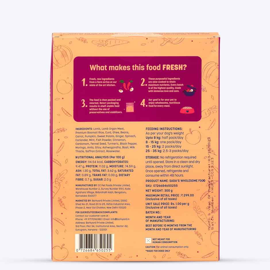 HUFT Sara's Wholesome Food Mutton Biryani Dog Food Pack