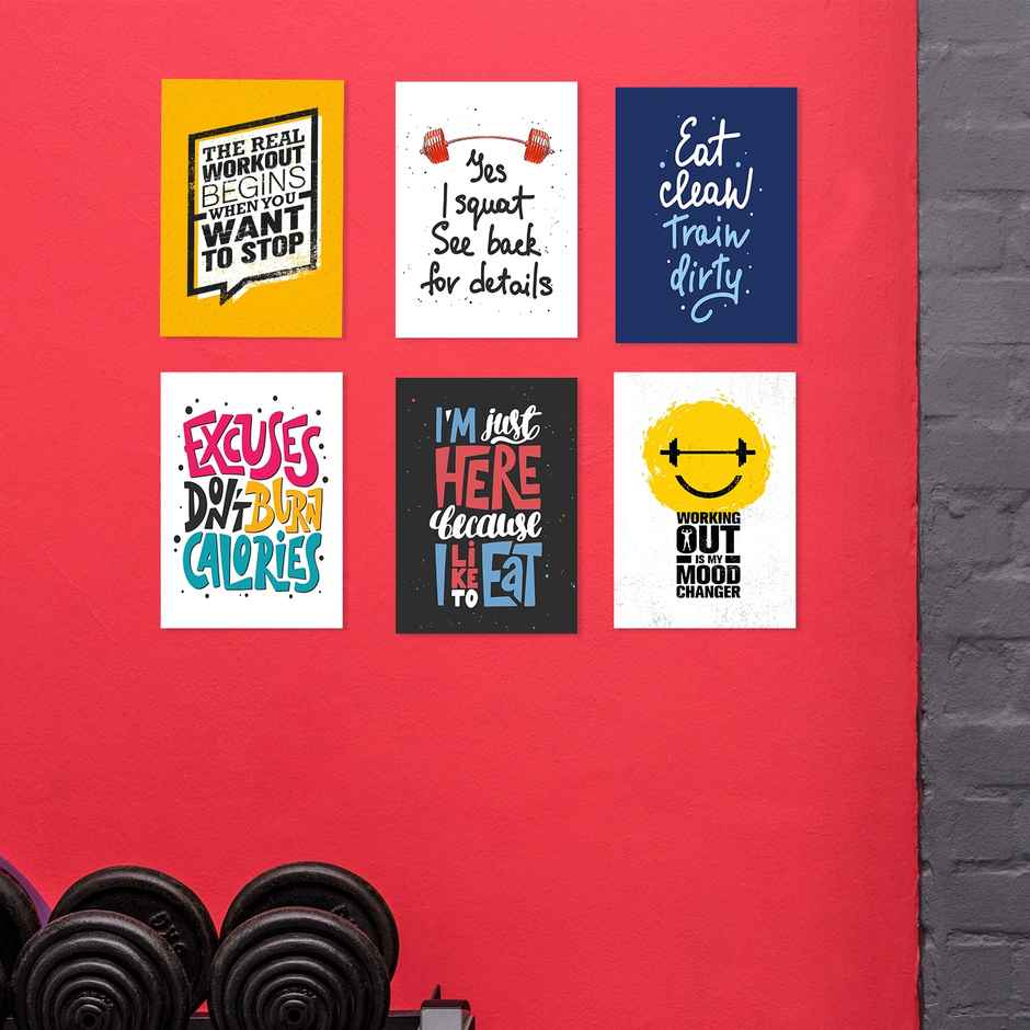Paper Plane Design Motivational Gym Workout Posters For Wall | Set Of 6 | Size 29 x 21 cm | D2