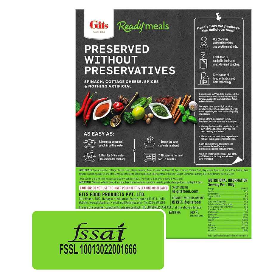 Gits Ready To Eat Palak Paneer | Convenient & Tasty
