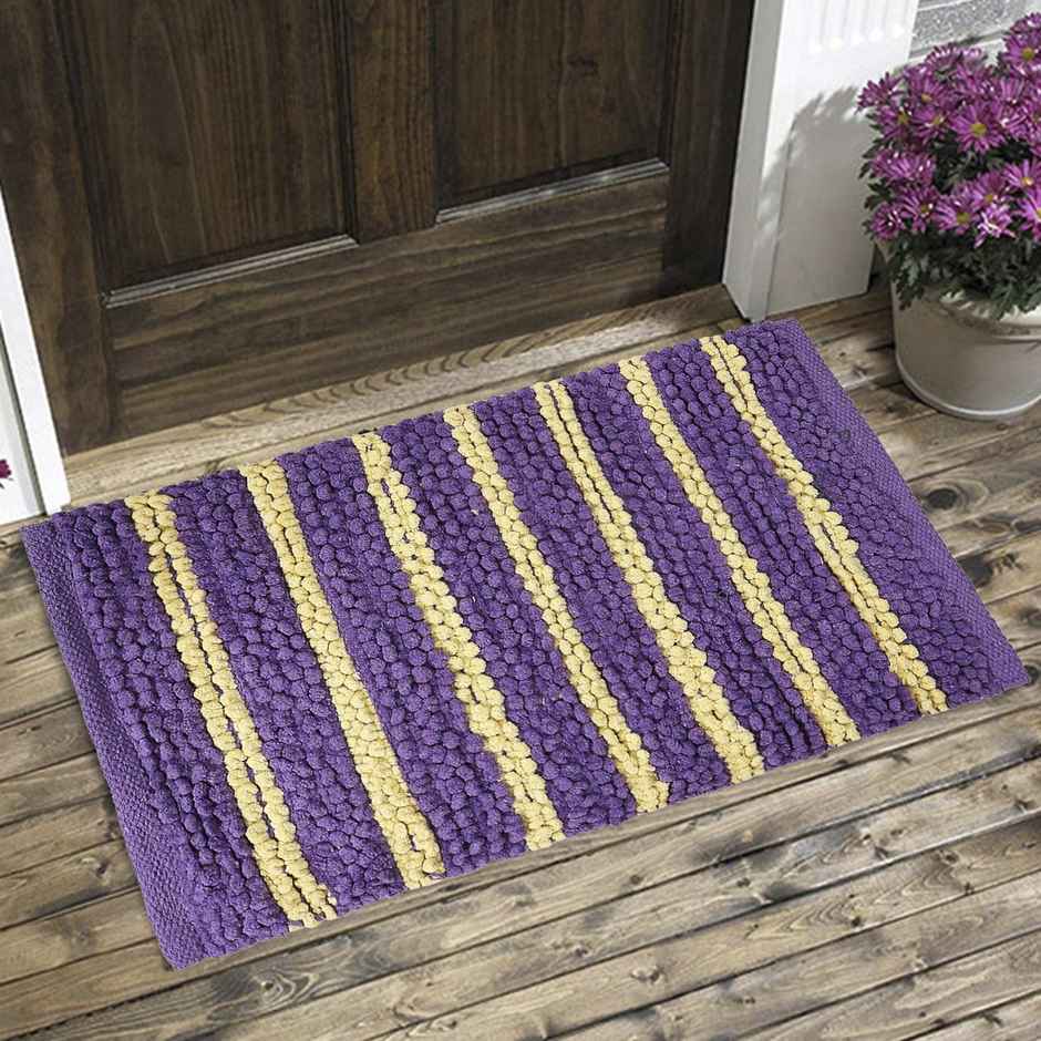 Status Cotton Anti- Skid Stripe Mat | 38 x 58 cm | Lavender