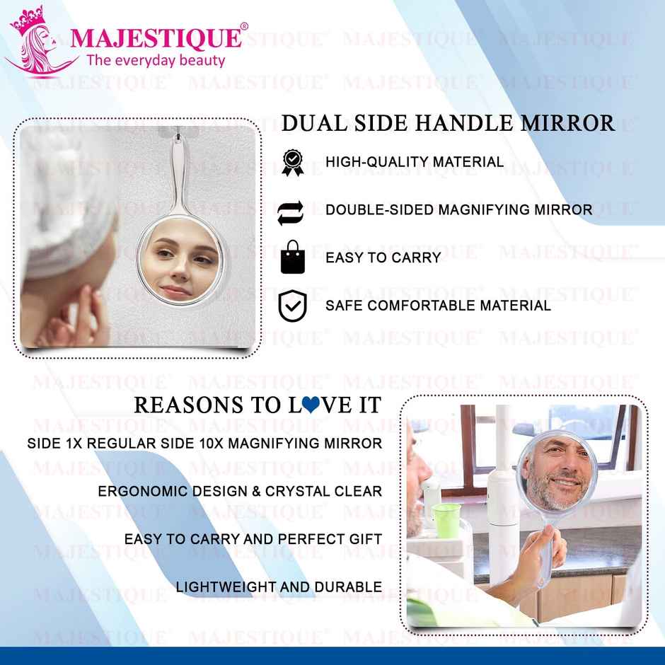 Majestique Dual Side Extra Large Handheld 1X | 10X Magnifying Mirror - Multicolor
