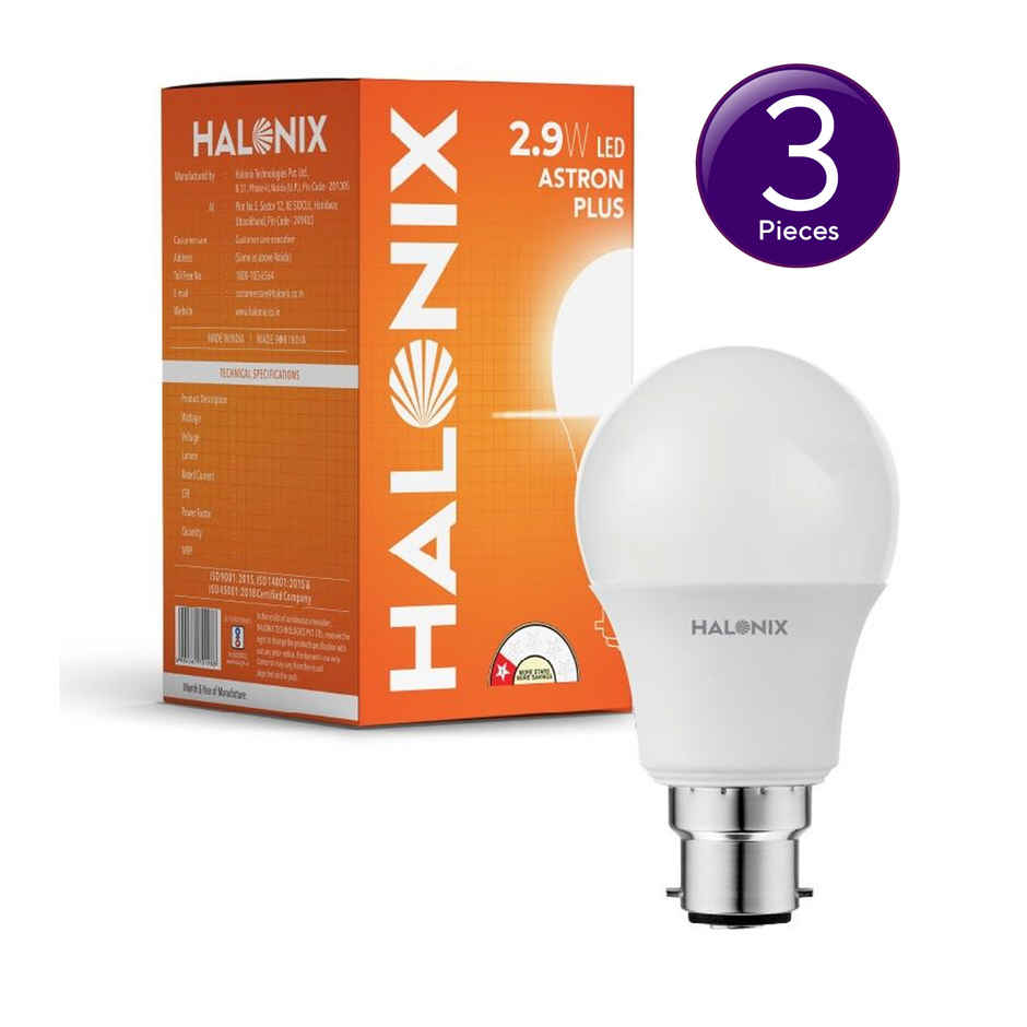 Halonix 2.9W White Led Bulb | B22 Base Holder Combo 