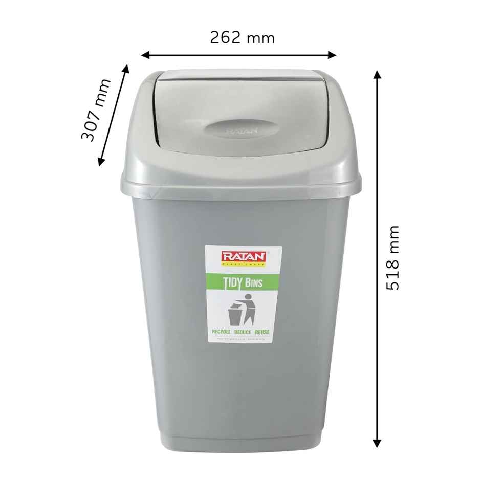 Ratan Plasticware Tidy Bin With Swing Lid 21 Litres Plastic Dustbin - Grey Color