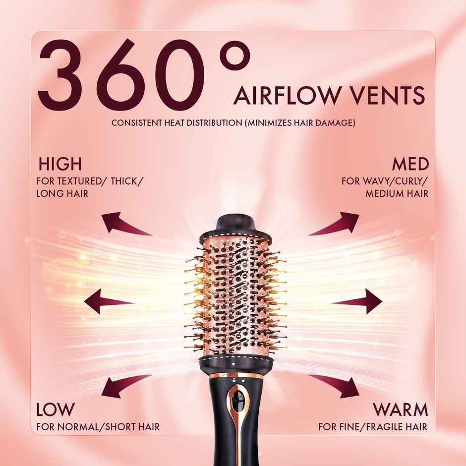 Urban Yog 3-In-1 Hot Air Brush | Dryer, Straightener & Volumizer, 1200W, Rose Gold