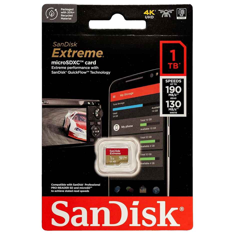 Sandisk Extreme Microsd Uhs I Card 1Tb For 4K Video,190Mb/S Read, 130Mb/S Write