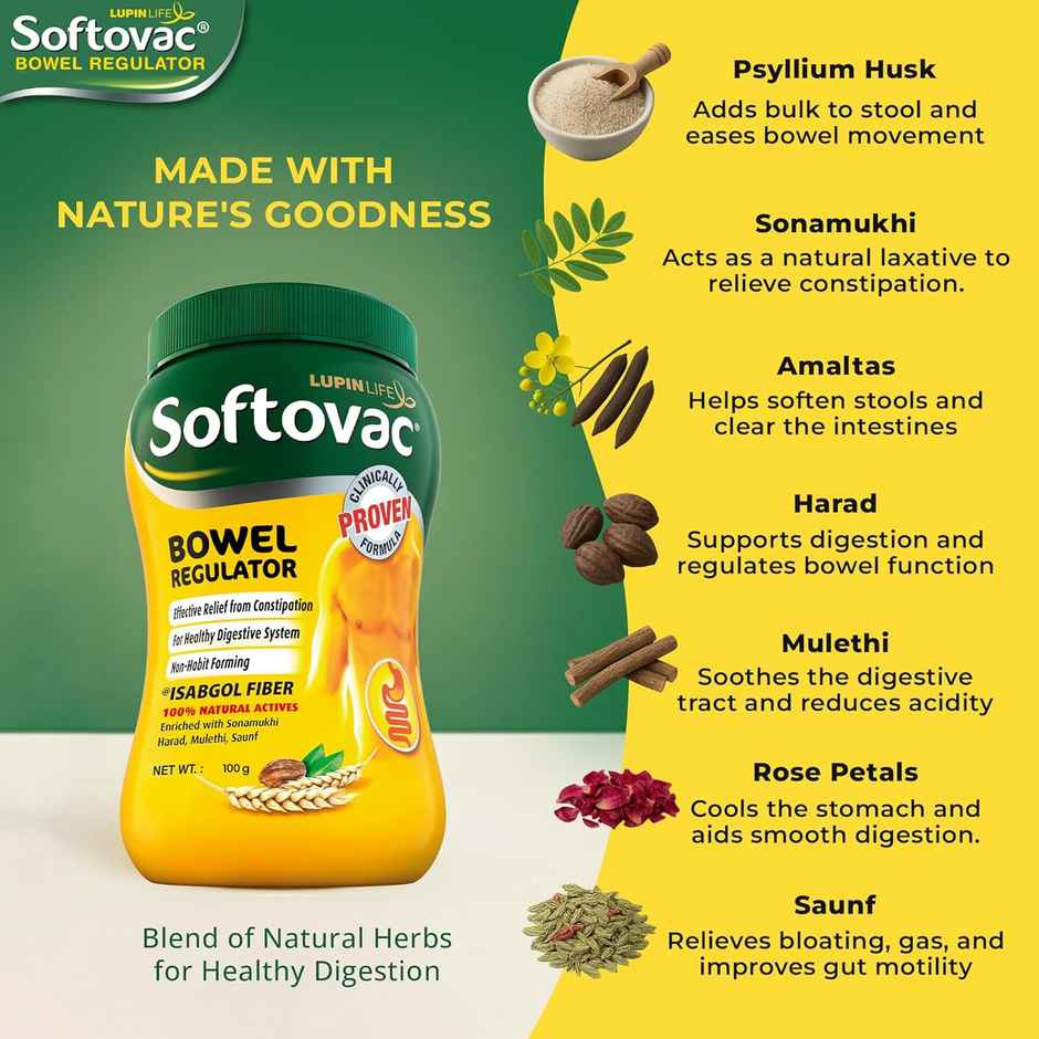 Softovac Isabgol Psyllium Husk Natural Bowel Regulator for Adults