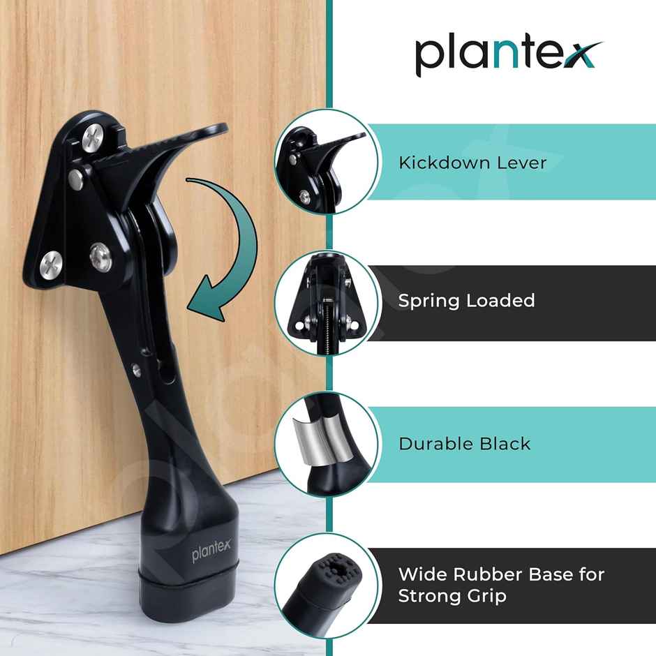 Plantex Hydraulic Door Stopper with Adjustable Height and Rubber Grip - Black Finish