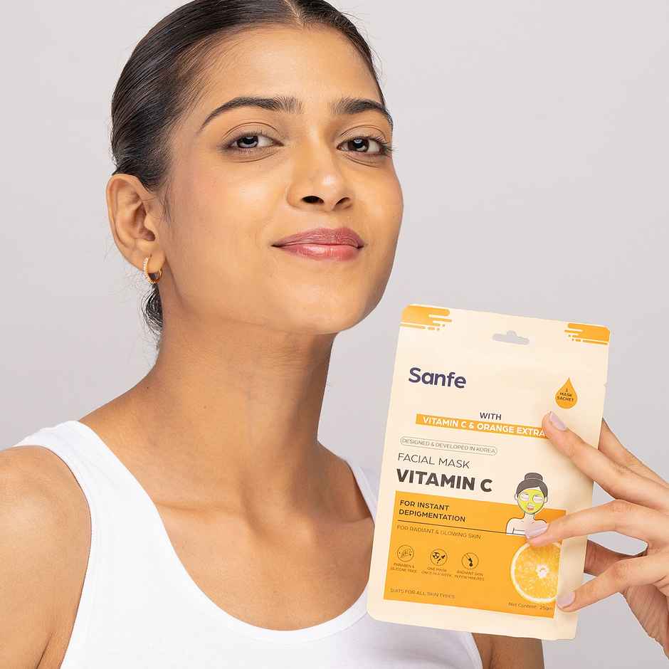 Sanfe Instant Depigmentation Vitamin C Face Mask | 100% fruit extracts, Korean Mask