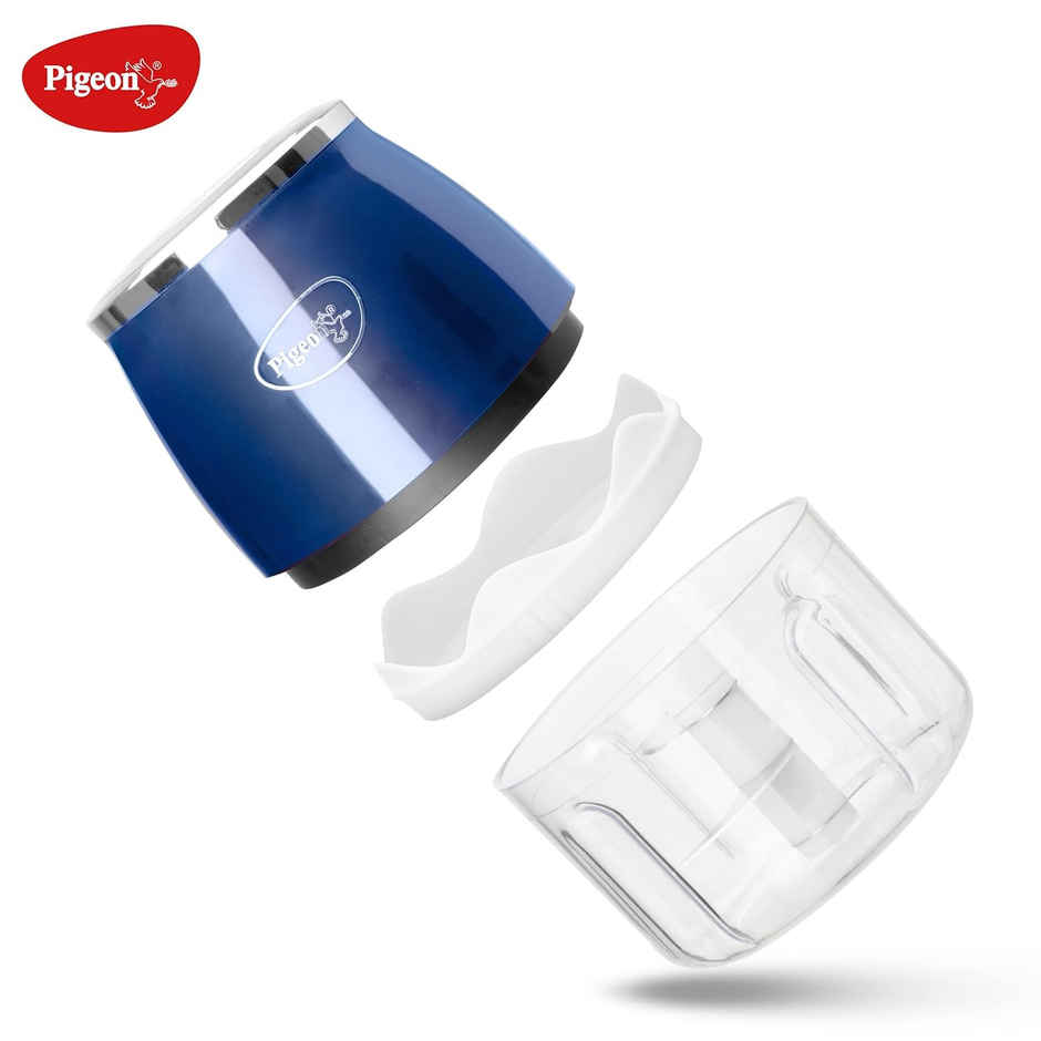 Pigeon Zoom Electric Chopper, 30Watt, 250ml, Portable with 3 Stainless Steel Blades for Effortlessly Chopping Vegetables and Fruits - Blue