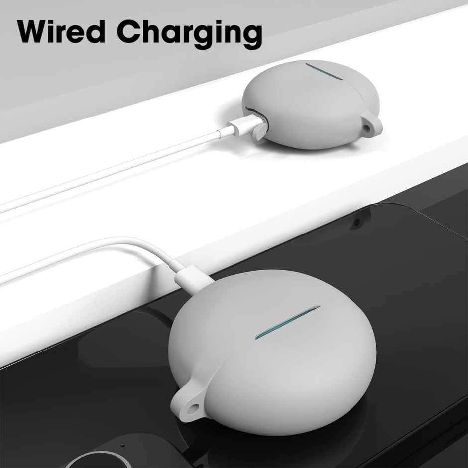 Sounce Portable Silicone Case Cover Scratch-Resistant, Non-Slip Grip, Carabiner Clip Compatible with Keychain for Oppo Enco Buds 2 Full Protection Shockproof Case Cover Anti Fall Anti Dust (Grey)