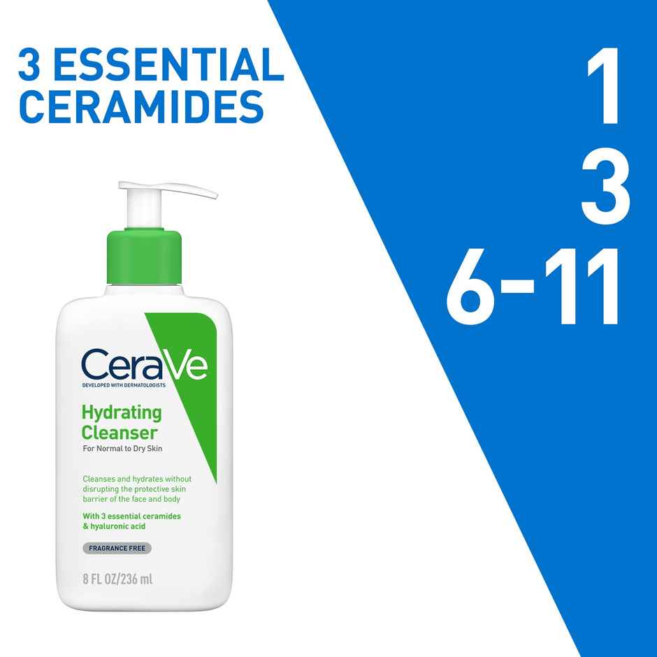 CeraVe Hydrating Cleanser Non-Foaming Face Wash For Dry Skin With Ceramides & Hyaluronic Acid