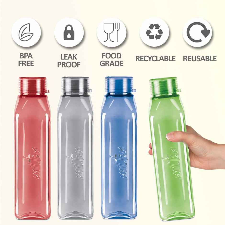 Milton Prime Plastic Fridge Water Bottles | Set of 5 | 1000 ml Each
