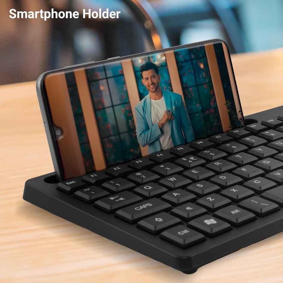 Zebronics K36 Wired Keyboard, 106 Keys, Smartphone Holder, 1.2M Cable Length, Rupee Key - Black