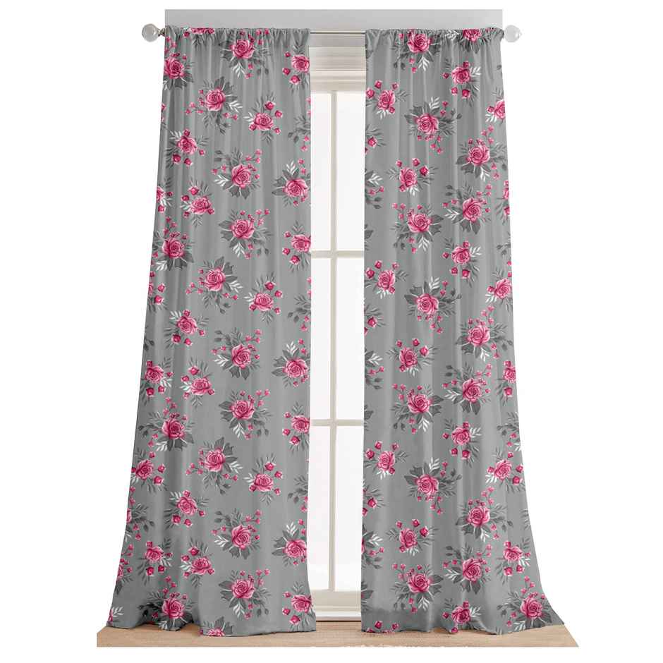 Lushomes Semi-Sheer Window Curtain - Grey Flowers | 6 ft | 57 x 72 inch