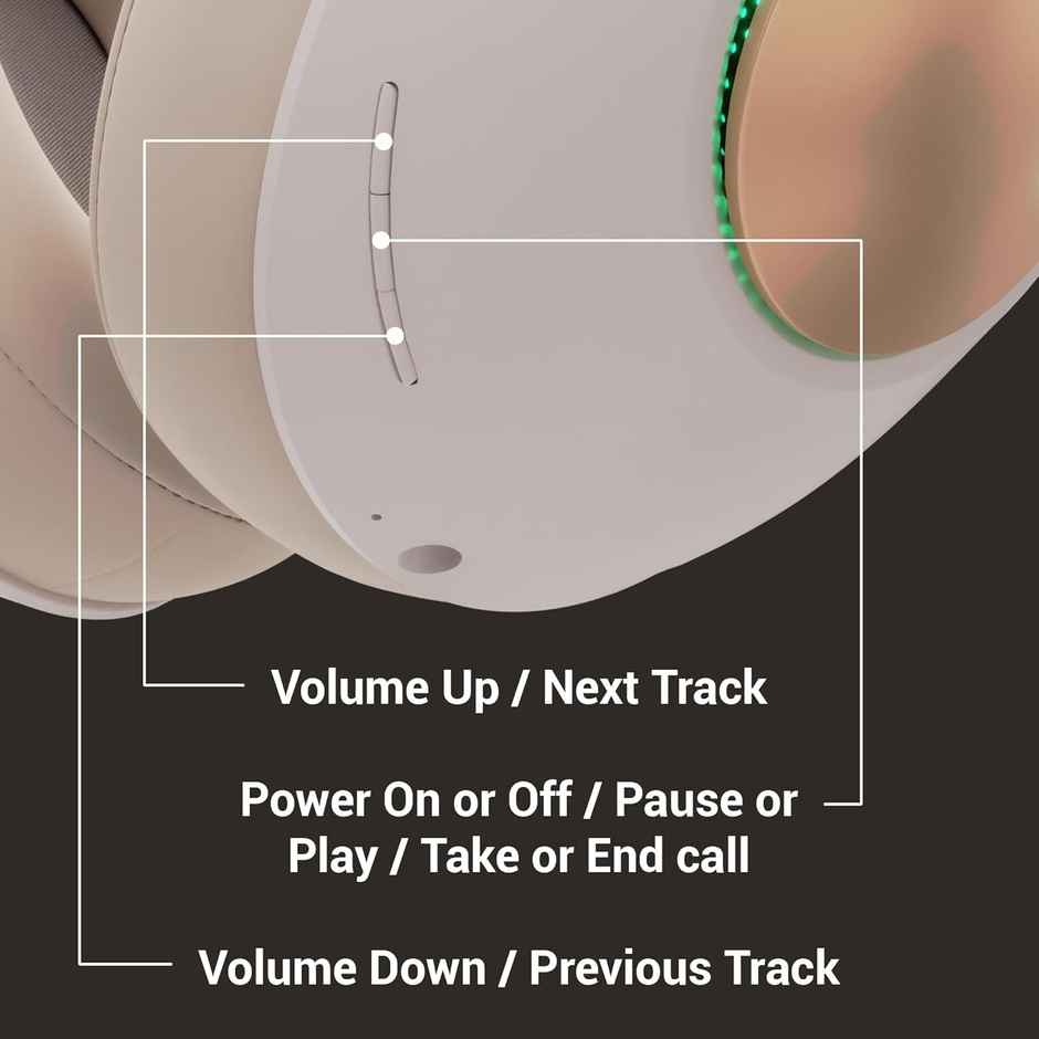 Zebronics Duke BT Headphone, 60h, Dual Pairing, Gaming Mode, ENC, LED, Deep Bass, Voice Asst (Beige)