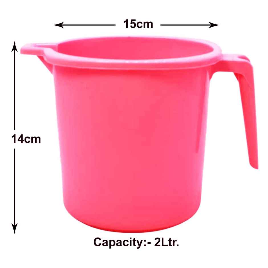 Kuber Industries Square Large Plastic Bathroom Mug | 2 L | Pack of 2 | Pink | 50KM0831