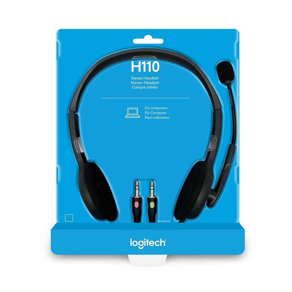 Logitech H110 Wired On Ear Headphones With Mic, Stereo With Noise-Cancelling,3.5-Mm Dual Audio Jack, Pc/Mac/Laptop- Black