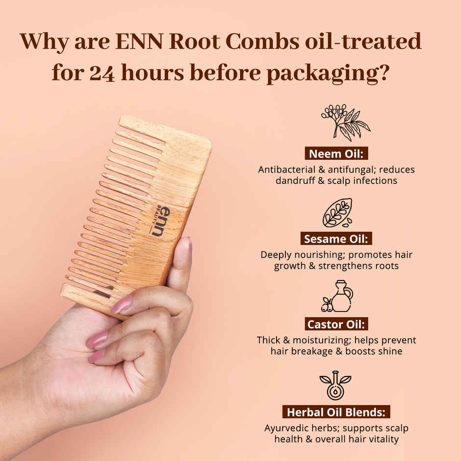 ENN Beauty Neem Wood Herbal Comb | Wide Tooth |Ayurvedic Hair Care for Growth, Shine & Frizz Control