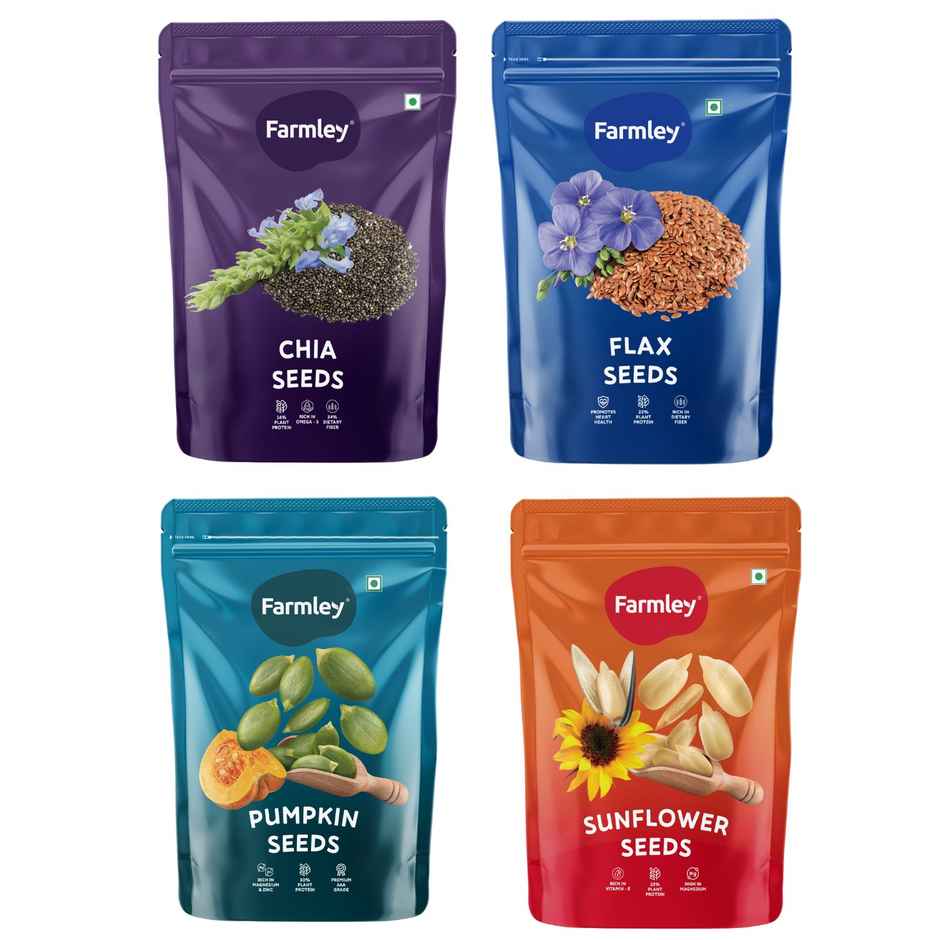 Farmley Premium Seeds- Chia, Flax, Pumpkin & Sunflower Seeds 4 Pack Combo