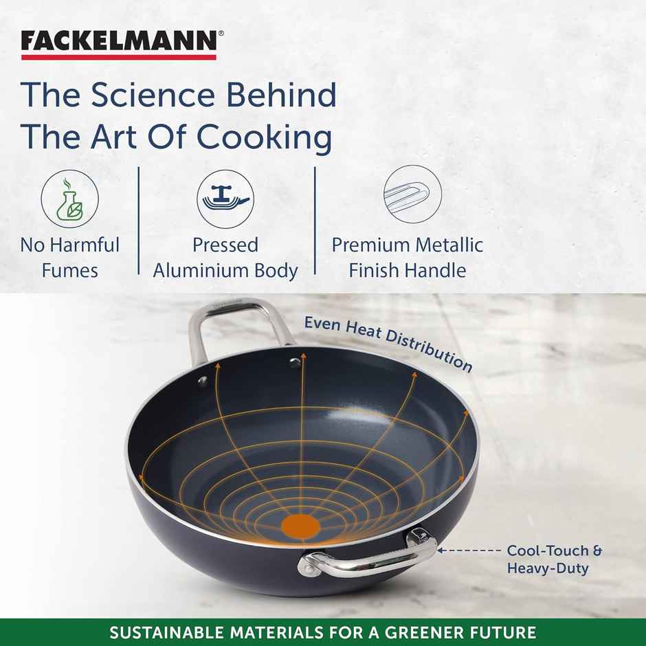Fackelmann Ceramic Nonstick Kadhai With Lid 24 cm