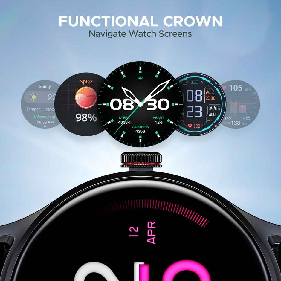 boAt Lunar Vista Smartwatch | 1.52" Display | BT Calling | Functional Crown | Active Black