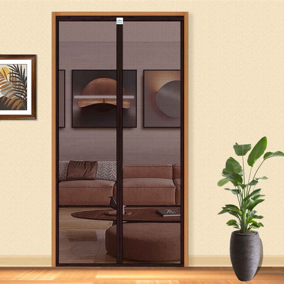 Lifekrafts Polyester Magnetic Mosquito Net For Door | Brown - 210 x 100 cm