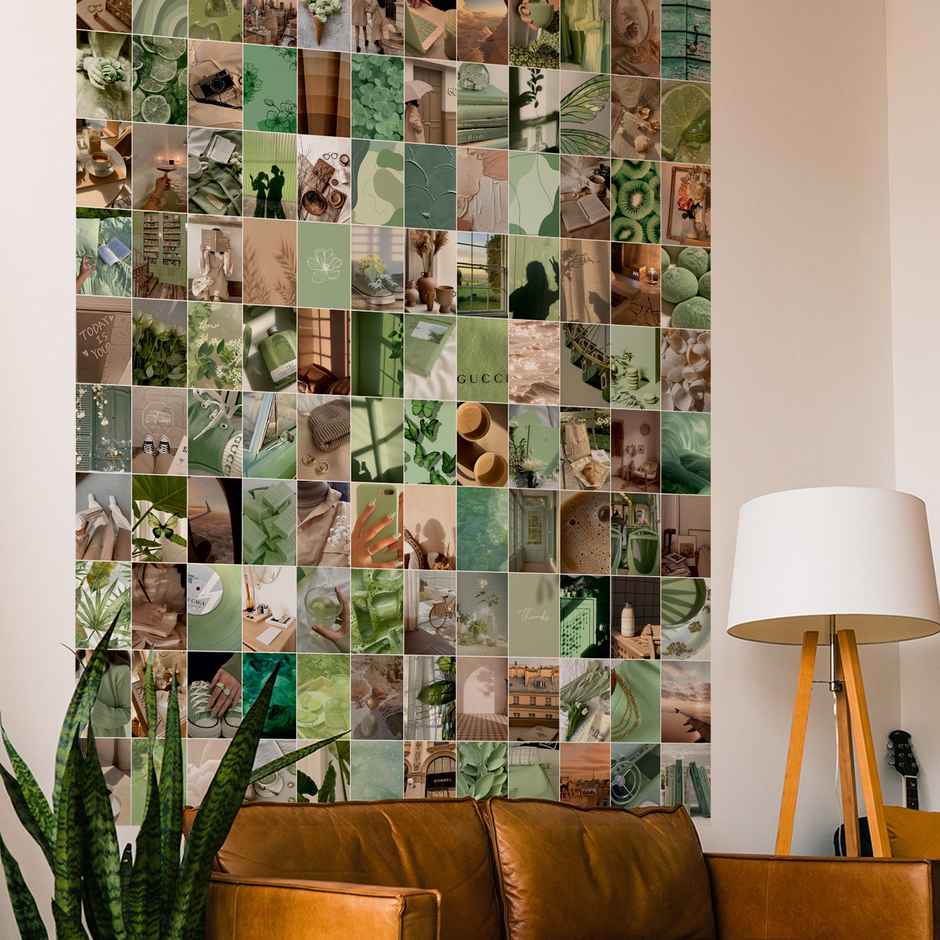 Paper Plane Design Green Beige Aesthetic Wall Posters Collage | Set of 120 | (4 Inch x 6 Inch) D5