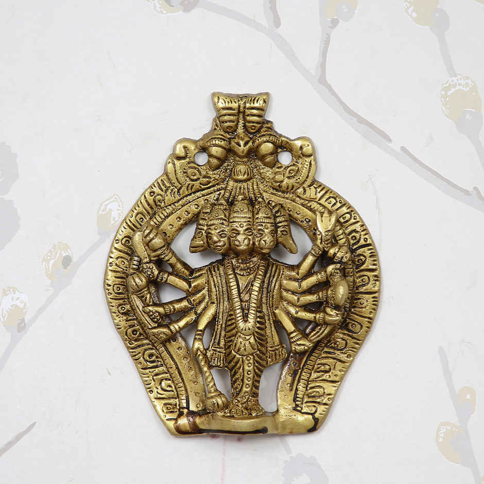 eCraftIndia Golden Brass Lord Panchmukhi Hanuman Statue
