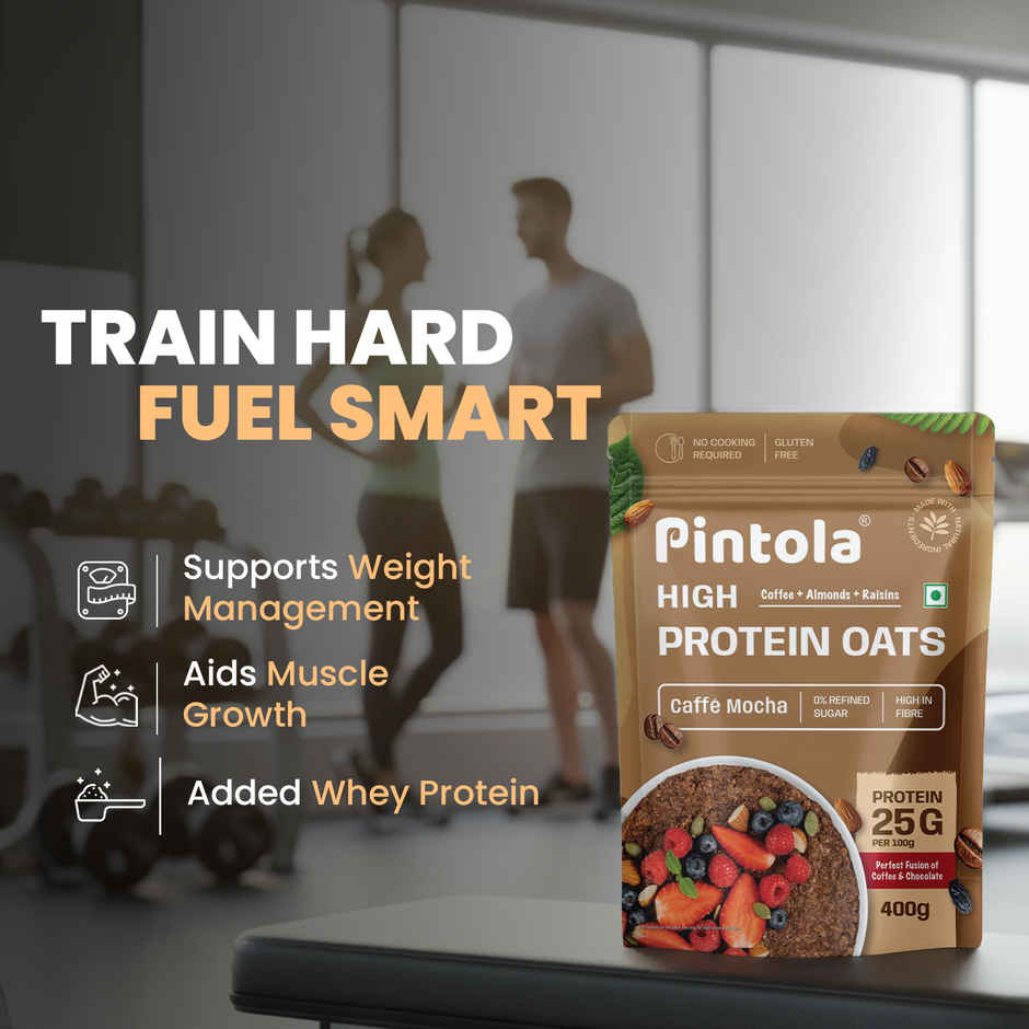Pintola 25G High Protein Oats | Caffe Mocha - No Refined Sugar - With Almonds & Raisins