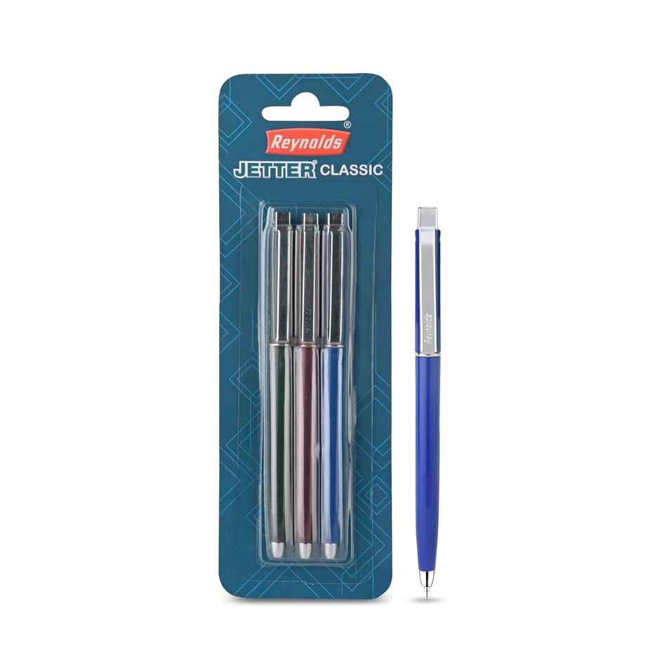 Reynolds Jetter Classic Ball Pen Set (3 Blue Pens For Professional)