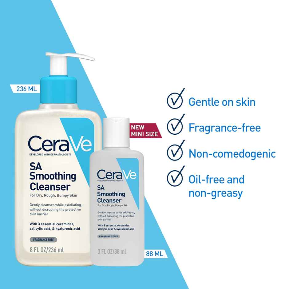 CeraVe SA Smoothing Cleanser For Dry Rough & Bumpy Skin | Face wash with Salicylic Acid & Ceramides