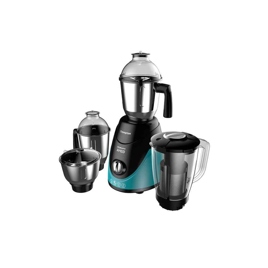 Crompton Ameo 750-Watt Mixer Grinder (3 Stainless Steel Jars And 1 Juicer Jar, Black & Turquoise)