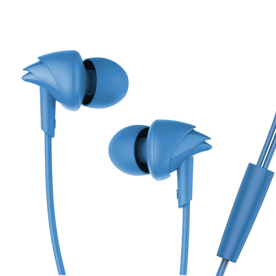 boAt BassHeads 100 Wired Earphones with Hawk Inspired Design, Super Extra Bass & Mic (Blue)