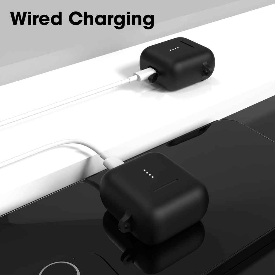 Sounce Silicone Case Cover for Boat Airdopes 141 | Shockproof Protective Case Cover with Keychain | Black