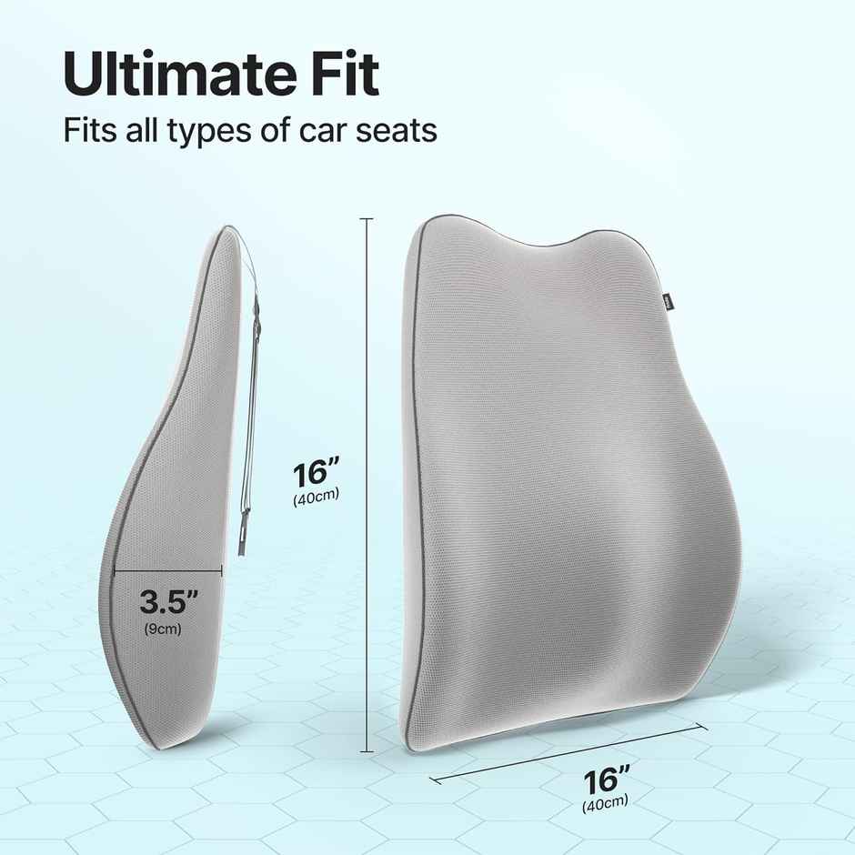 Frido Car Backrest Pillow For Lumbar Support & Back Pain Relief While Driving, Grey, Pack Of 1