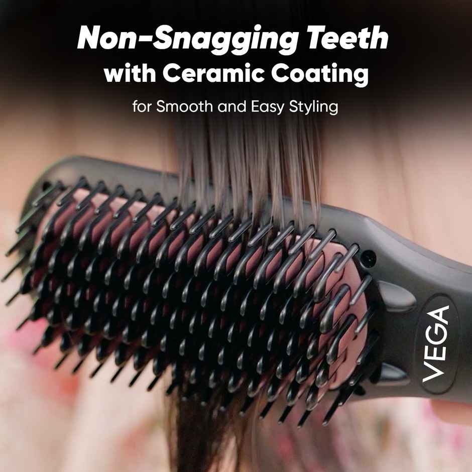 Vega Black Shine Hair Straightener Brush for Women, Straight in Min, (VHSB-04)
