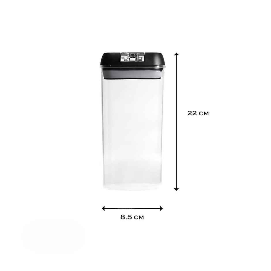 Tex-Ro Black Cap Airtight Plastic Grocery Container for Kitchen Organizer - 1500 ml | Pack of 8
