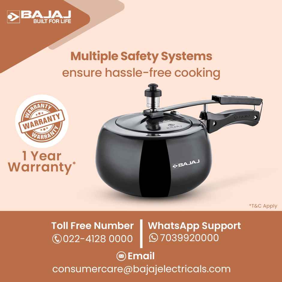 Bajaj 2 Liter Hard Anodised Inner Lid Induction Compatible Pressure Cooker New Shakti 2hd