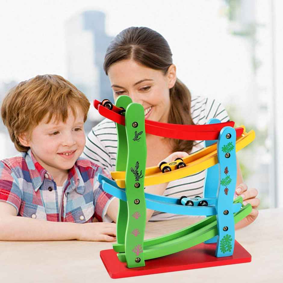 Toyshine Wooden 4 Car & 4 Level Ramps Toy Vehicle For Race (4 - 8 Years)