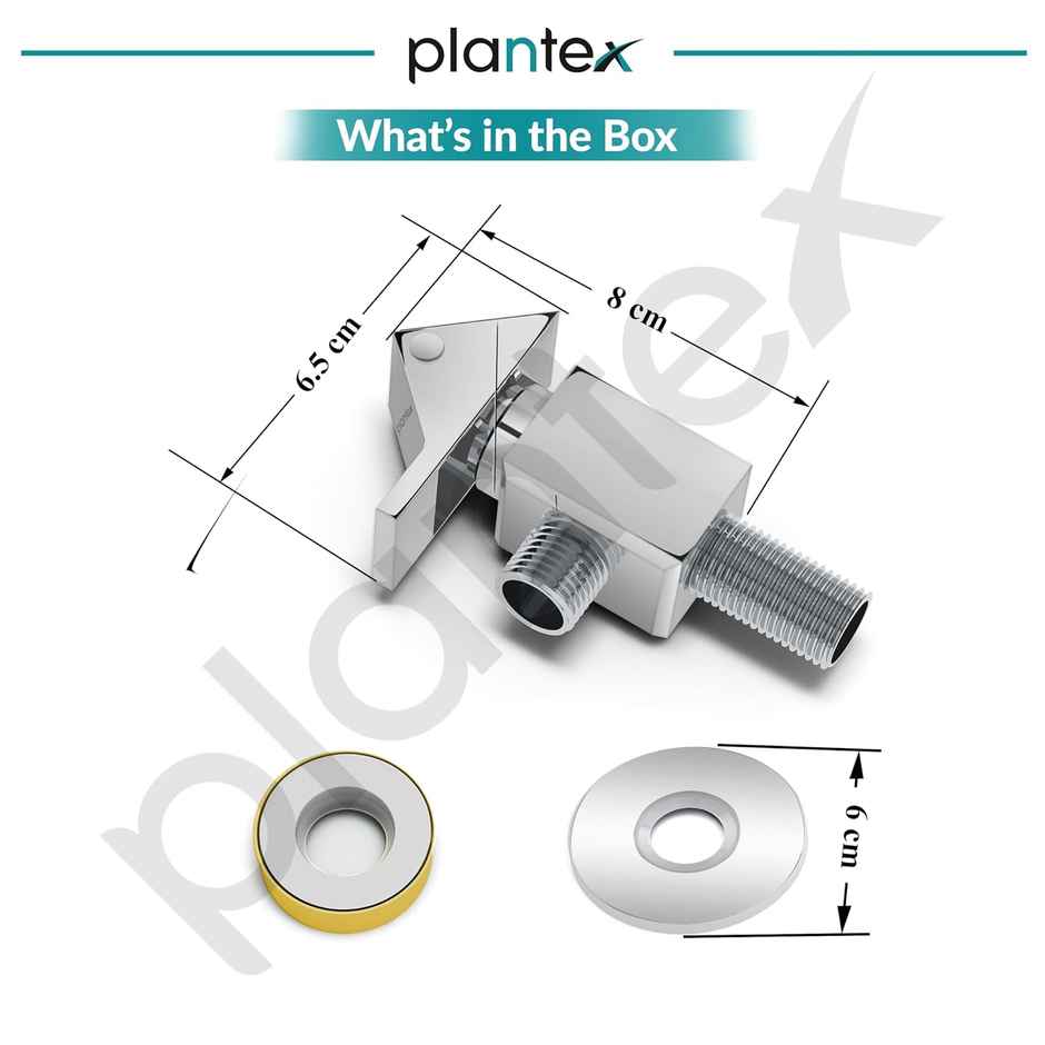 Plantex PRI-305 Brass Angle Valve - Teflon Tape & Wall Flange | Mirror Chrome