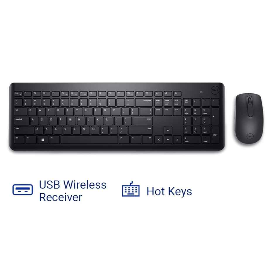 Dell KM3322W Wireless USB Keyboard and Mouse Combo, Anti-Fade & Spill-Resistant Keys, up to 36 Month Battery Life, 3Y Advance Exchange Warranty - Black