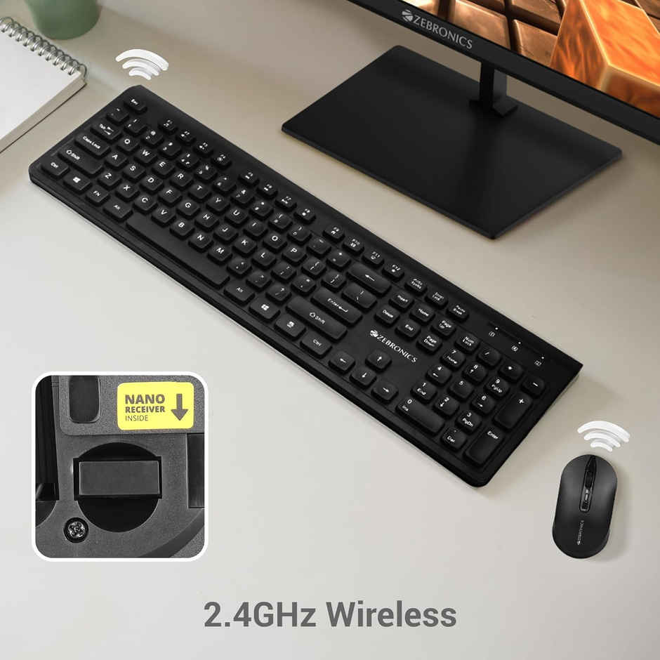 Zebronics Companion 130 Wireless Keyboard Mouse Combo | 12 Integrated Multimedia Keys | Black