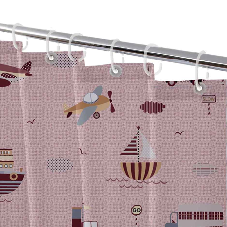 Lushomes Shower Curtain - Kids Printed Pink Travel | 12 Eyelets | 12 Hooks | 6 x 6.5 ft