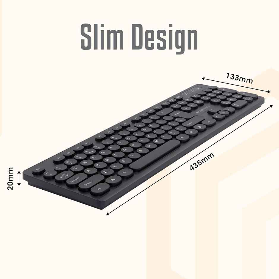 Zebronics K24 Wired USB Keyboard, 104 Keys, Long Life 8 Million Keystrokes, Silent & Comfortable Use, Slim Design, Retractable Stand, 1.5 Meter Textured Cable, UV Coated keycaps -  Black