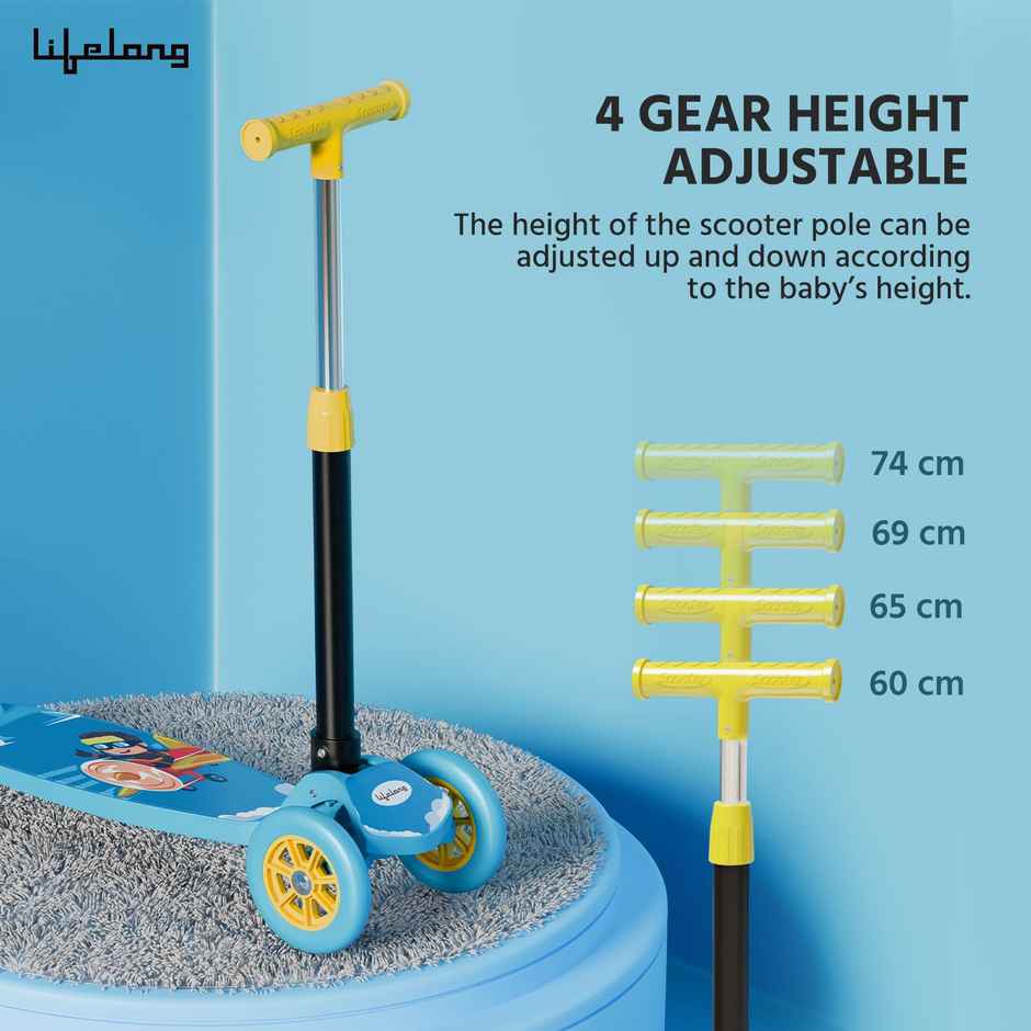 Lifelong LLKS01 Foldable Kick Skating Cycle | Max User Weight 50Kg | Blue-Yellow