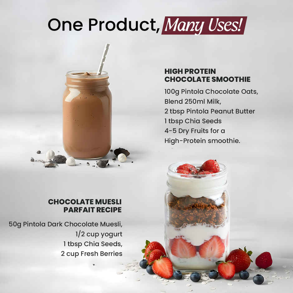 Pintola High Protein Muesli Dark Chocolate & Cranberry, 24 g Protein, High Fibre, Trans Fat Free