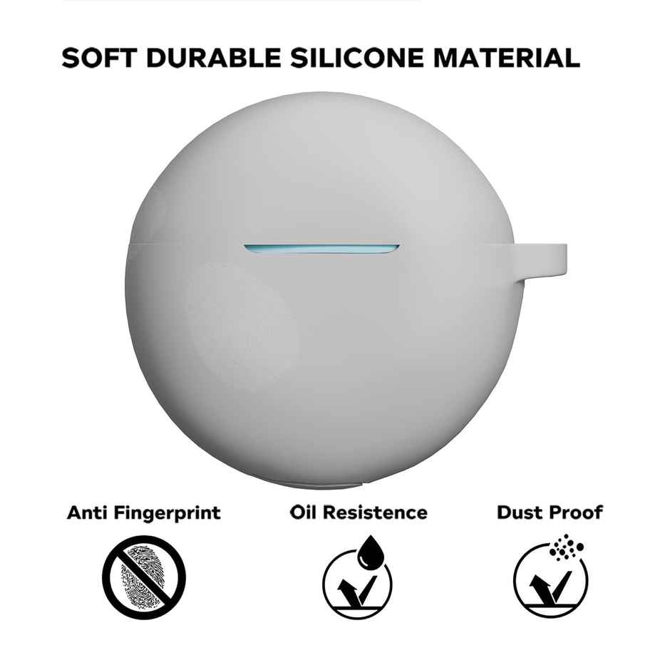 Sounce Portable Silicone Case Cover Scratch-Resistant, Non-Slip Grip, Carabiner Clip Compatible with Keychain for Oppo Enco Buds 2 Full Protection Shockproof Case Cover Anti Fall Anti Dust (Grey)