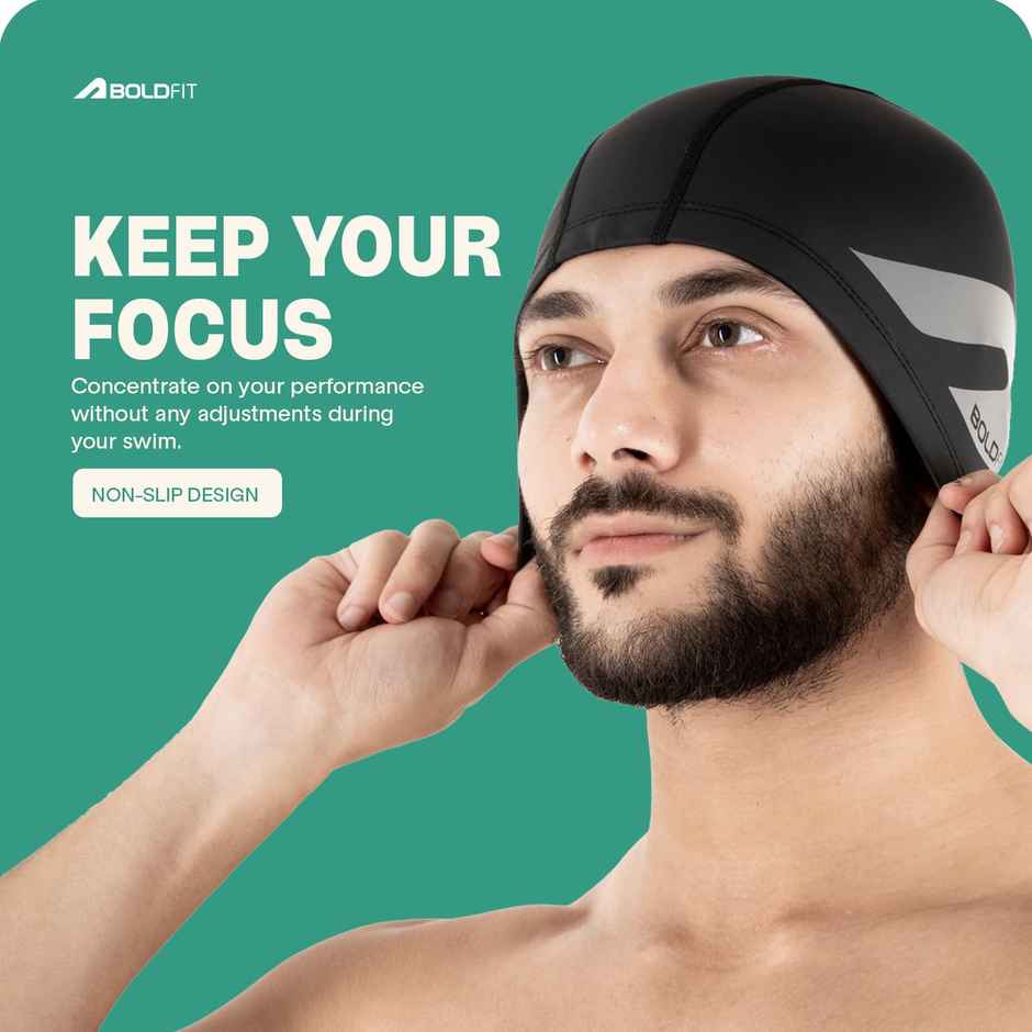 Boldfit Swimming Cap Pu Swimming For Unisex Swim Long Hair Easy Fit - Black
