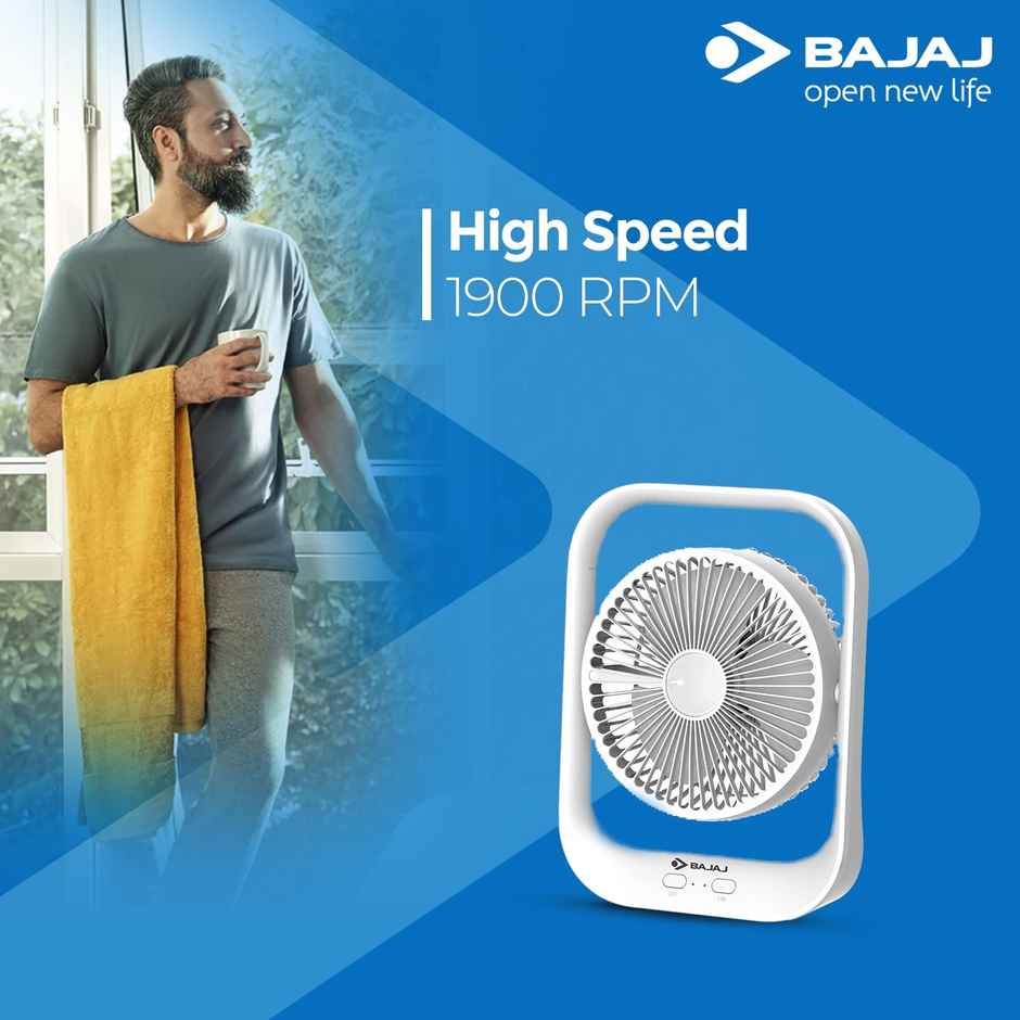 BAJAJ PYGMY USB Portable Fan, 178mm, LED Light, Silent Operation, White