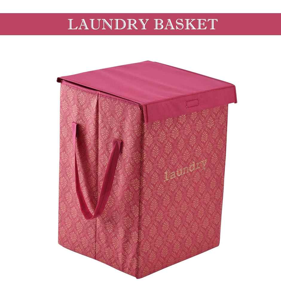 Kuber Industries | 75 L | Golden Print Foldable Laundry Basket | Lid & Handles | Maroon